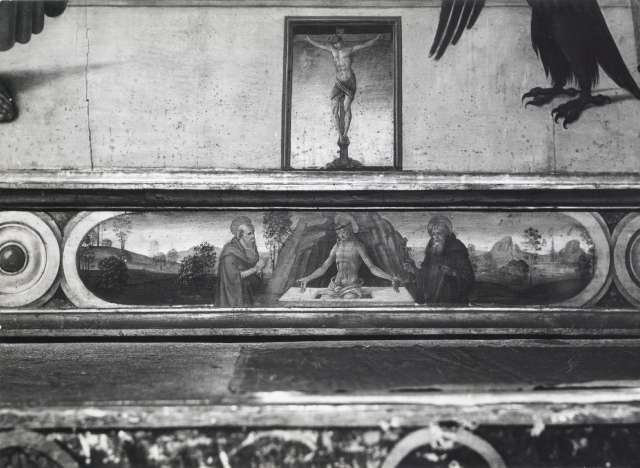 Anonimo — Agnolo di Domenico di Donnino - sec. XV/ XVI - Madonna con Bambino in trono, san Bartolomeo e san Giovanni Evangelista — particolare, predella